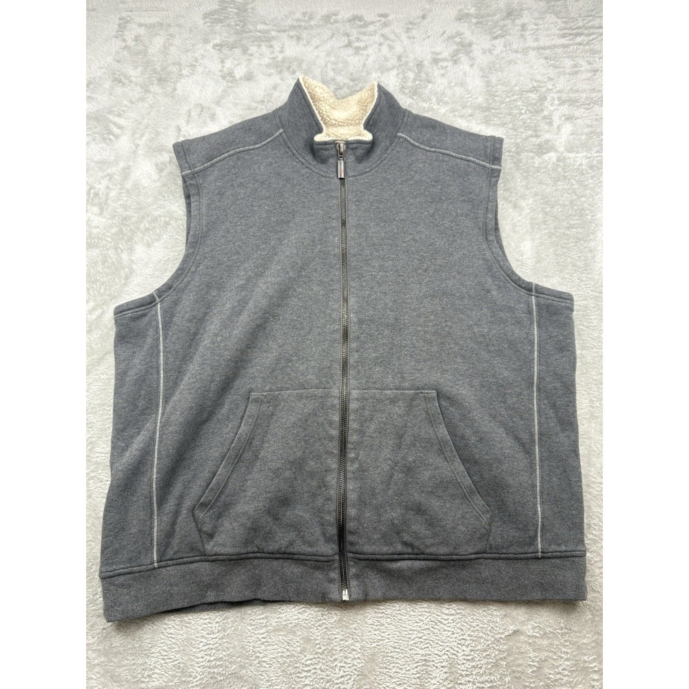 Tommy Bahama Sweater Vest Mens XXL Gray Full Zip Lined Pockets Comfort Preppy